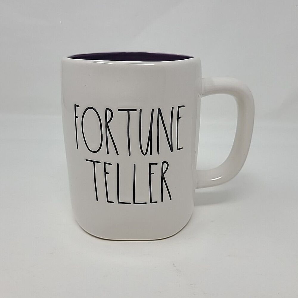 Rae Dunn Fortune Teller Mug Cream Mug Purple Interior Black Letters
